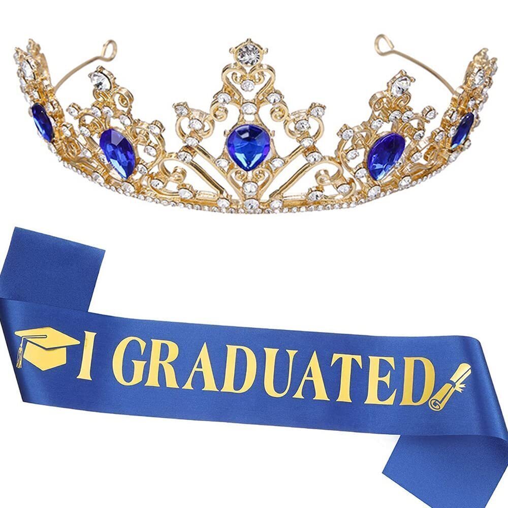 9161 Graduation Sash and Crown, Graduation Party Supplies Blue Gold